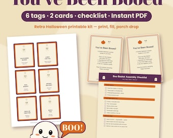 Retro Halloween Boo Basket Printable Kit, Ghost Art Gift Tags (Instant Download)