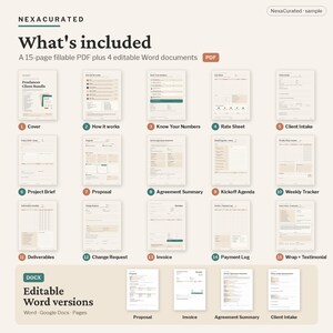 フリーランサー向けクライアントバンドル、提案書、請求書、契約書、受付テンプレート、PDF + 編集可能なDOCX形式の即時ダウンロード 画像 2
