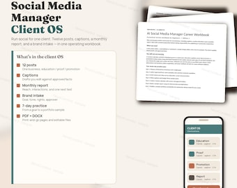 Social Media Manager Client OS | Career Workbook + Business Templates Instant Download