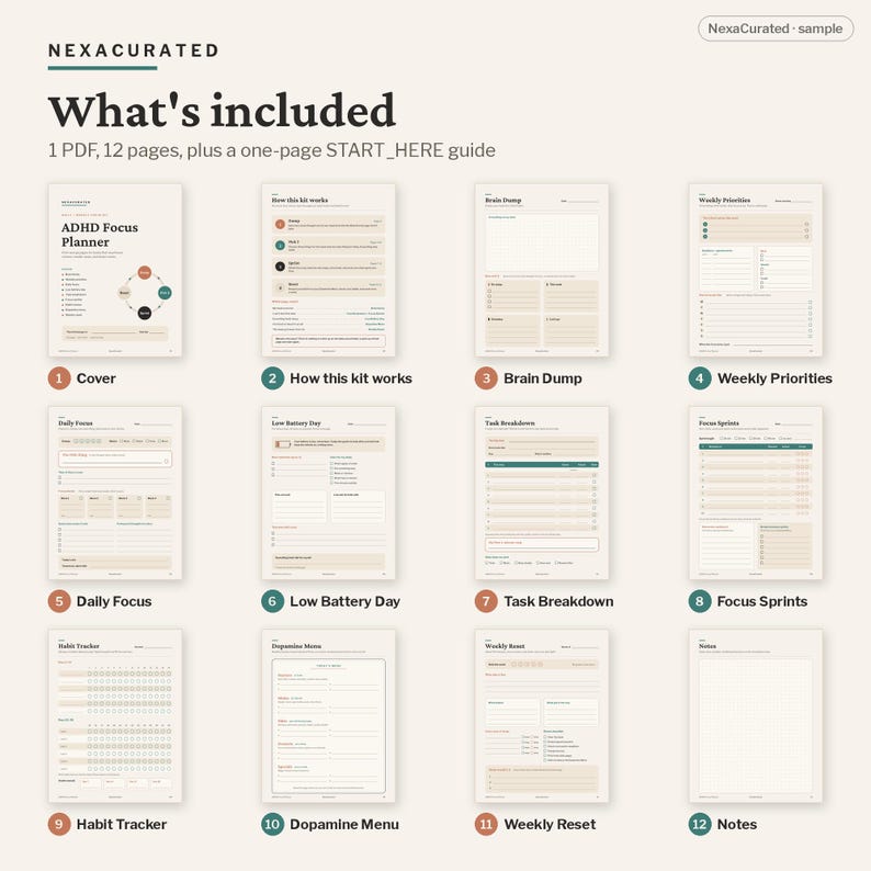 ADHD Focus Planner, Brain Dump, Habit Tracker (PDF Instant Download) image 3