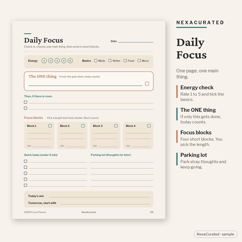ADHD Focus Planner, Brain Dump, Habit Tracker (PDF Instant Download) image 5
