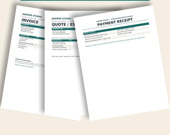 Pacchetto di modelli di fattura modificabili per freelance, fattura, ricevuta di preventivo e promemoria di pagamento (download digitale)