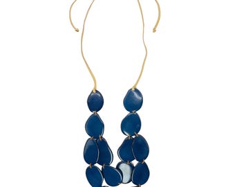 Blue Tagua Nut Necklace: Eco-Friendly Vegetable Ivory Jewelry
