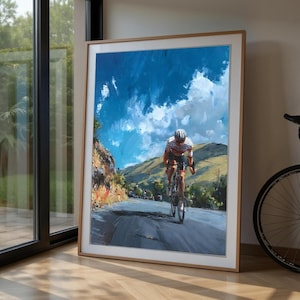 Poster da parete con scritta "Ciclismo - Corsa su strada in montagna" - Ciclista in maglia a pois - Stampa sportiva motivazionale - Regalo per ciclisti e amanti della bici