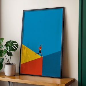 Modern Running Poster – Minimalist Runner Wall Art Print, Bold Colors Geometric Sports Decor, Marathon Training Gift for Runners & Athletes