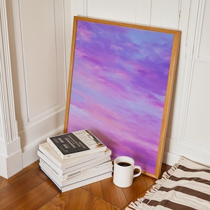 Digital Dreamy Lavender Pink Sunset Sky Art | Printable Aesthetic Cloud Poster | Purple Home Decor | Pastel Clouds Wall Art
