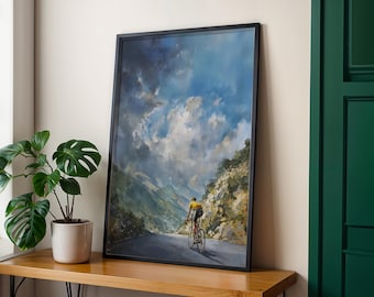 Tour de France Poster – Cycling Wall Art for Bike Lovers – Yellow Jersey Climb Print – Landscape Sports Decor - Vuelta & Giro Art