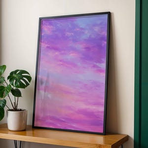Lavender Skies Poster – Dreamy Pastel Clouds Wall Art, Soft Purple and Pink Sky Painting Print, Dopamine Decor Sunset Poster, Maximalist Sky