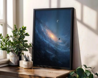 Lone Astronaut Poster – Blue Galaxy Nebula Space Wall Art
