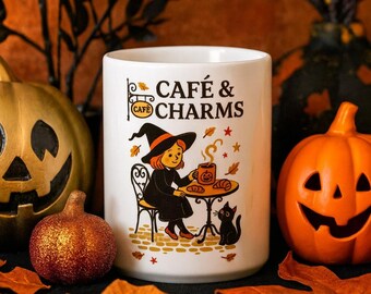 Spooky Cute Halloween Coffee Mug, Ghost & Witch Design