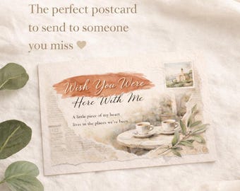 Tarjeta postal "Ojalá estuvieras aquí", tarjeta romántica para relaciones a distancia, tarjeta para extrañarte, tarjeta para él o ella, tarjeta para pensar en ti, regalo.