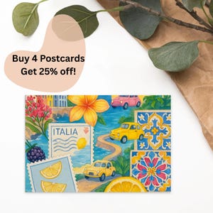 Italienische Küsten Postkarte Amalfi fahren Zitronenauto niedlich Italien Urlaub Geschenk ästhetische Reise Postkarte für Scrapbook Pen Pal oder Journal
