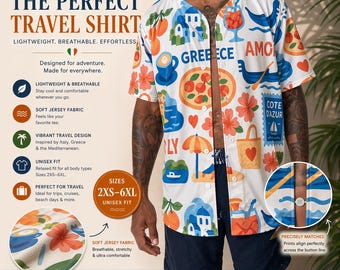 Travel Gift For Him Mens Vacation Shirt Comfortable Flight Outfit European Summer Shirt Mens Cruise Shirt Resort Wear Top