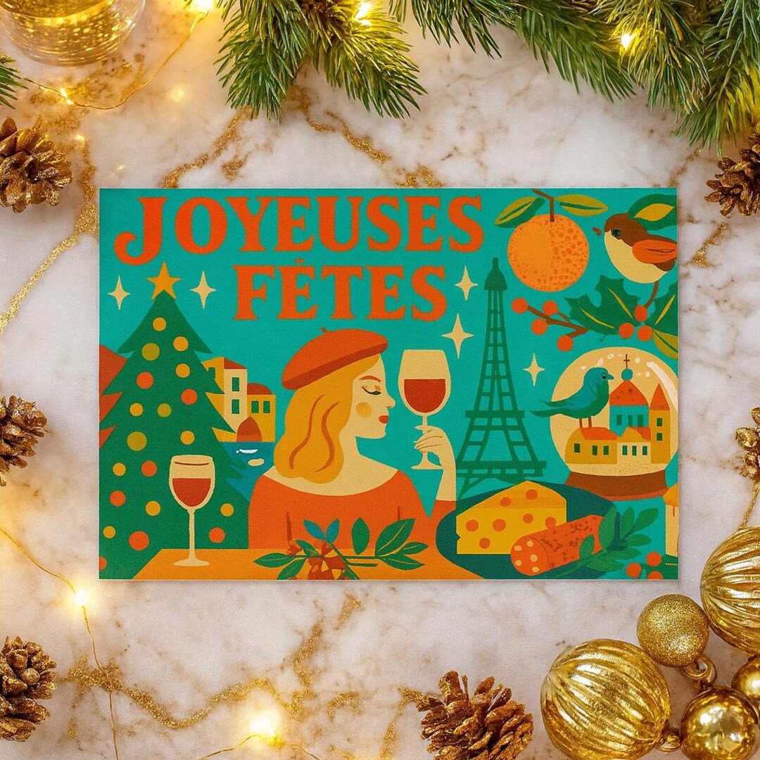 French Christmas Postcard European Holiday Postcard Vintage Paris Art ...