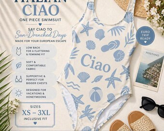 Ciao One Piece Swimsuit: Retro European Print, Honeymoon Outfit