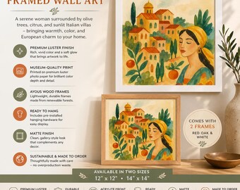 Mediterranean Woman Framed Wall Art Print Italy Artwork Red Oak Frame White Frame Coastal Home Decor Gallery Wall Gift
