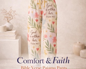 Christian Pajama Pants: "God Is With Her" Bible Verse Lounge Pants
