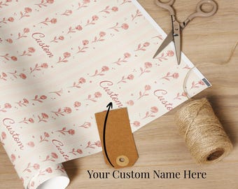 Custom Floral Rose Wrapping Paper: Personalized Wedding Gift Wrap