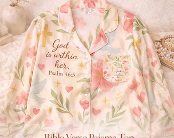 Christian Pajama Top Long Sleeve Womens Faith Sleepwear Bible Verse Lounge Shirt Cozy Scripture Nightwear Gift