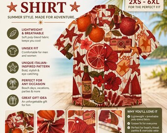 Mens Italian Vacation Shirt Summer Button Down Outfit For Him Red Floral Resort Shirt Coastal Europe Travel Tee Bachelorette Outfit