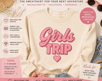 Girls Trip Sweatshirt Bachelorette Party Outfit Bridesmaid Gift Matching Travel Sweater Vacation Shirt Group Trip Crewneck For Women