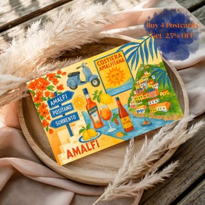 Carte postale de la côte amalfitaine, impression d'art de l'été italien Positano Aperol, décoration murale colorée en Italie, cadeau de voyage pour elle, esthétique méditerranéenne