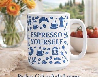 Blue Italian Espresso Mug, Mediterranean Tile Design, Coastal Decor
