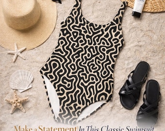 Black And White One Piece Swimsuit Women Resort Wear Summer Vacation Swimwear Abstract Pattern Bathing Suit Poolside Honeymoon Outfit