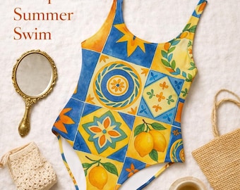 Vacation Swimsuit Women Amalfi Coast Outfit One Piece Bathing Suit With Lemons Summer Pool Party Look Honeymoon Gift For Her Travel Wear