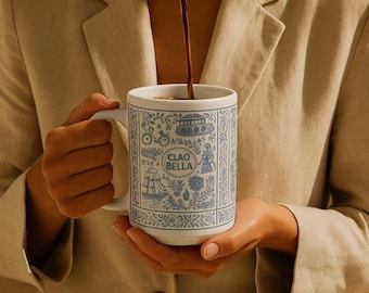 Taza Ciao Bella Azul Azul Italiano Taza de Café Regalo para Ella Taza de Cerámica Costera para Cocina Decoración Mediterránea para el Hogar Inspirada en Italia Taza Matutina