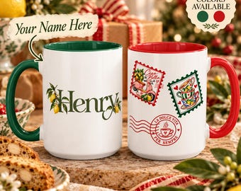 Tazza italiana personalizzata con nome personalizzato, regalo italiano, regalo di Natale italiano, regalo per amanti dell'Italia, regalo per amanti del patrimonio italiano, tazza da caffè italiana