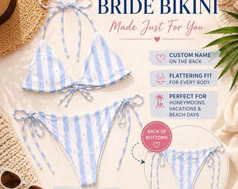 Bikini de regalo para la novia, traje de baño personalizado para la Sra., conjunto para la luna de miel, bikini con nombre personalizado, traje de baño para despedida de soltera, conjunto de bikini triangular nupcial