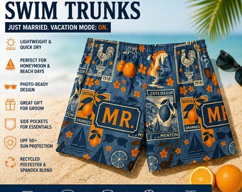 Mens Honeymoon Swim Trunks Groom Beach Shorts Wedding Gift For Him Europe Vacation Swimwear Mr Bathing Suit Quick Dry