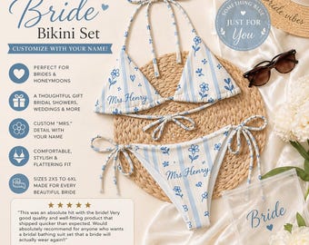 Custom Bachelorette Bikini Personalized Bride Swimsuit Set One Of A Kind Wedding Gift Matching Bathing Suits For Vacation Or Girls Trip