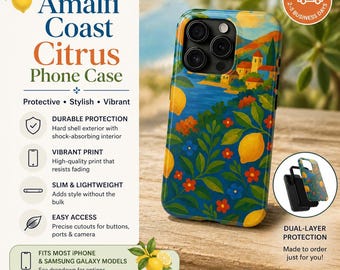 Italian Lemon Phone Case: Amalfi Coast Citrus Design, Protective Cover