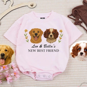 Custom Dogs New Best Friend Baby Romper, Dog Name Baby Shirt, Custom Portrait Pet Romper Romper, Pet Dog Cat Kids Shirt, Baby Shower Gift