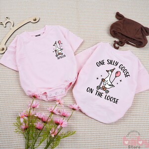 One Silly Goose On The Loose Birthday Baby Romper, First Birthday Girl Boy Outfit, 1st Birthday Bodysuit, Cute Goose Birthday Bubble Romper.