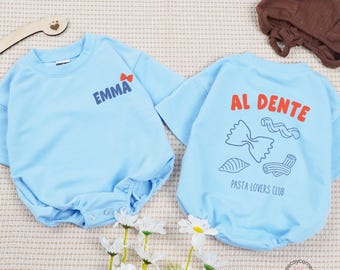 Personalized Al Dente Pasta Club Baby Romper, Funny Foodie Bodysuit