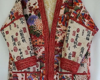 Temple Flowers—Quilted Kimono Jacket (M)