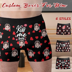 Cuecas boxer personalizadas para homens, cuecas boxer personalizadas para namorado, cuecas boxer com foto, cuecas com rosto, presente de Dia dos Namorados para ele