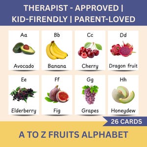 Fruits Alphabet Flashcards A-Z | Montessori Printable Cards for Kids | Toddler & Preschool Learning | Real Fruit Photos Digital Download