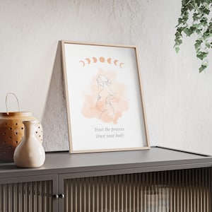Achtsamkeit Poster - Trust the Process, Trust Your Body - Schwangerschaft Kunst mit Mondphasen - Boho Line Art Wandbild