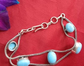 Turquoise Gemstone Bracelet / Gift For Her&Him / Silver Pelated / Handmade Bracelet / Statement Bracelet / Anniversary Gift / Birthday Gift