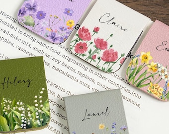 Personalisiertes magnetisches Lesezeichen aus Leder mit Wildblumen, magnetisches Lesezeichen mit Namen, personalisiertes Lesezeichen, Buch Accessoire, Geschenk für Buchliebhaber
