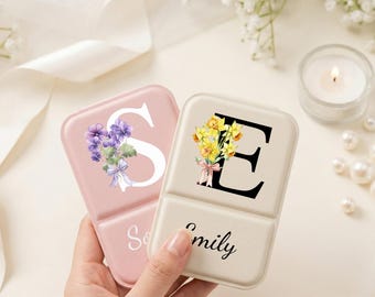 Personalized Square Makeup Mirror,Bridesmaid Gift,Custom Name Pocket Mirror,Wedding Party Favor,Compact Mirror with Birth Flower