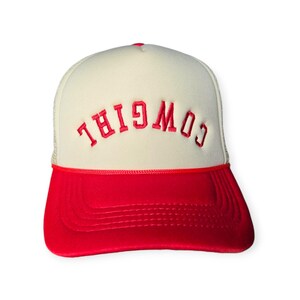 Cowgirl Upside Down Trucker Hat – Embroidered Foam Snapback | Western Statement Hat | Unisex Cap | Multiple Colors Available