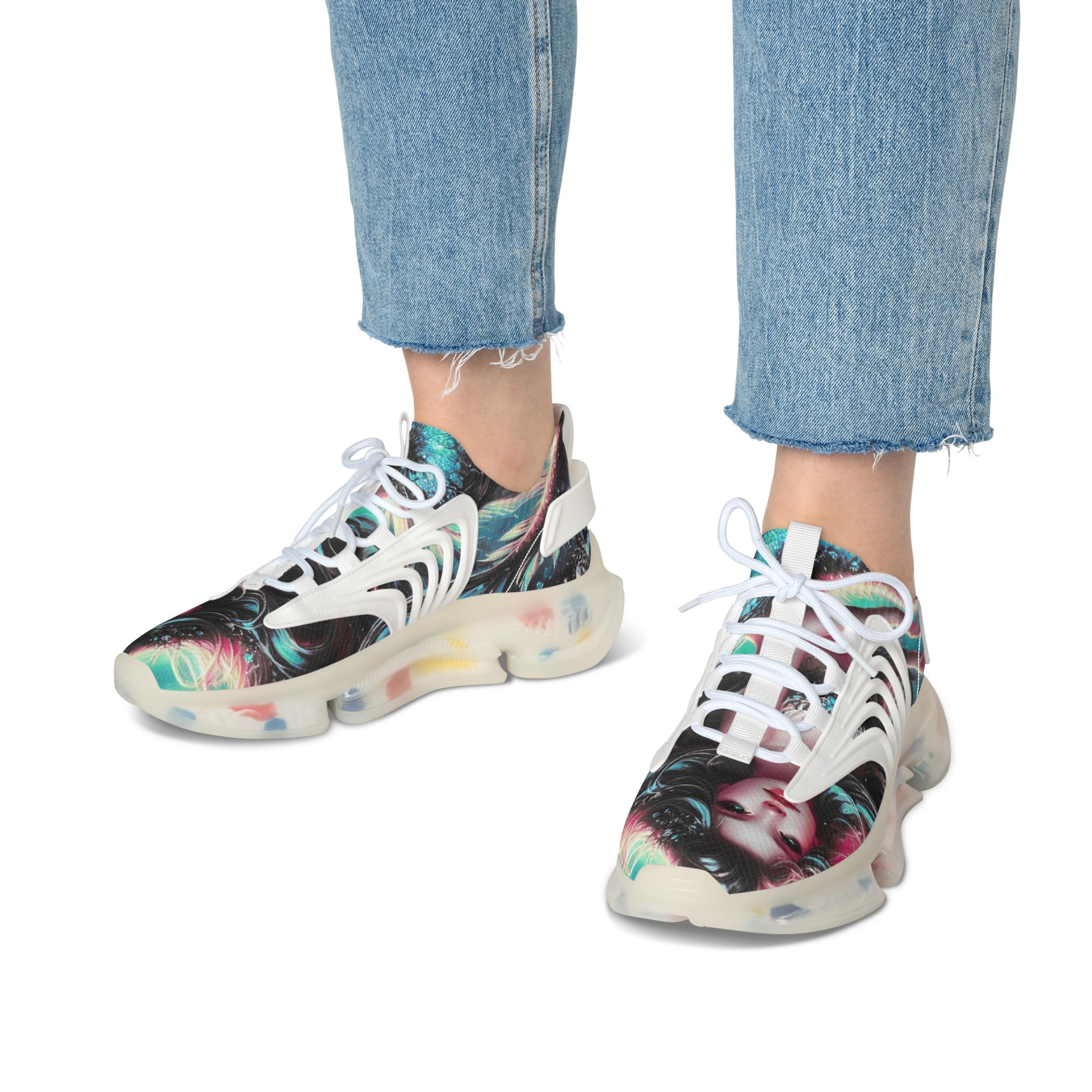 Zapatillas de malla vibrantes para mujer, zapatillas deportivas elegantes, calzado deportivo moderno, zapatillas de moda únicas, zapatillas deportivas