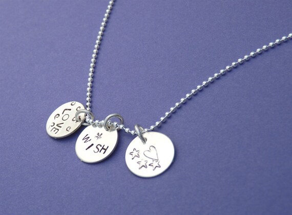 Items similar to Make a Wish - Triple Charm Sterling Stamped Charm ...