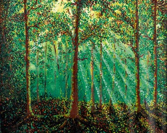 Grove – Sacred Grove Digital Art, Joseph Smith Vision, Printable LDS Wall Art, Christian Download, Spiritual Nature Print