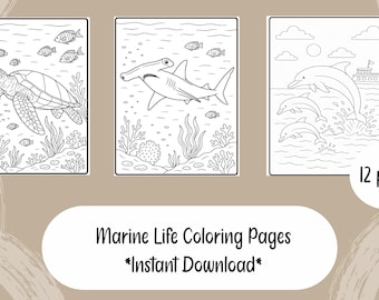 12 Marine Life Coloring Pages | Printable Ocean Animal Coloring Sheets for Kids | Whales, Dolphins, Fish & Sea Turtle Activity